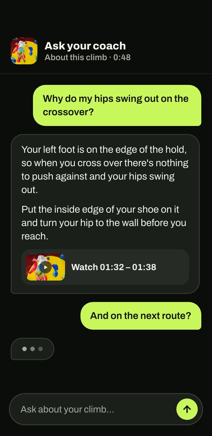 Chat with the coach about a climb: why do my hips swing out on the crossover?